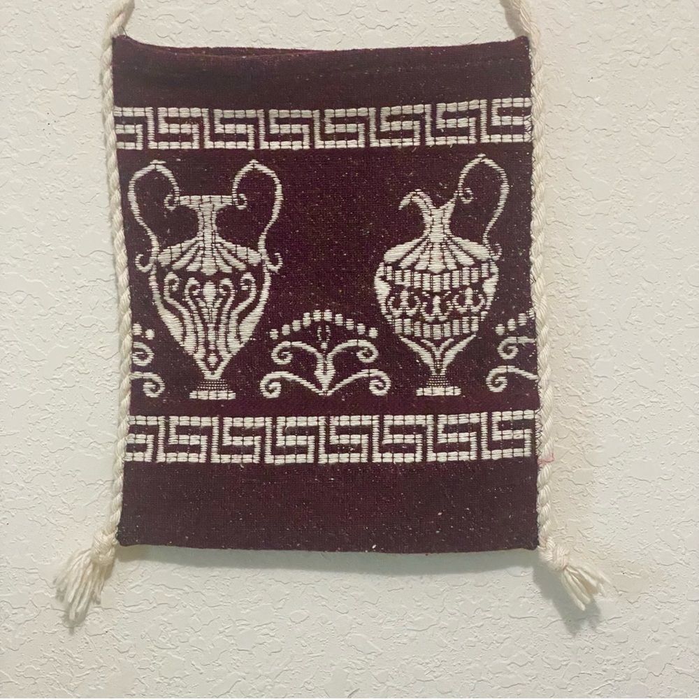 Bohemian Hippie Style Woven Bag 15X12 Maroon & White Rectangle Crossbody NWOT